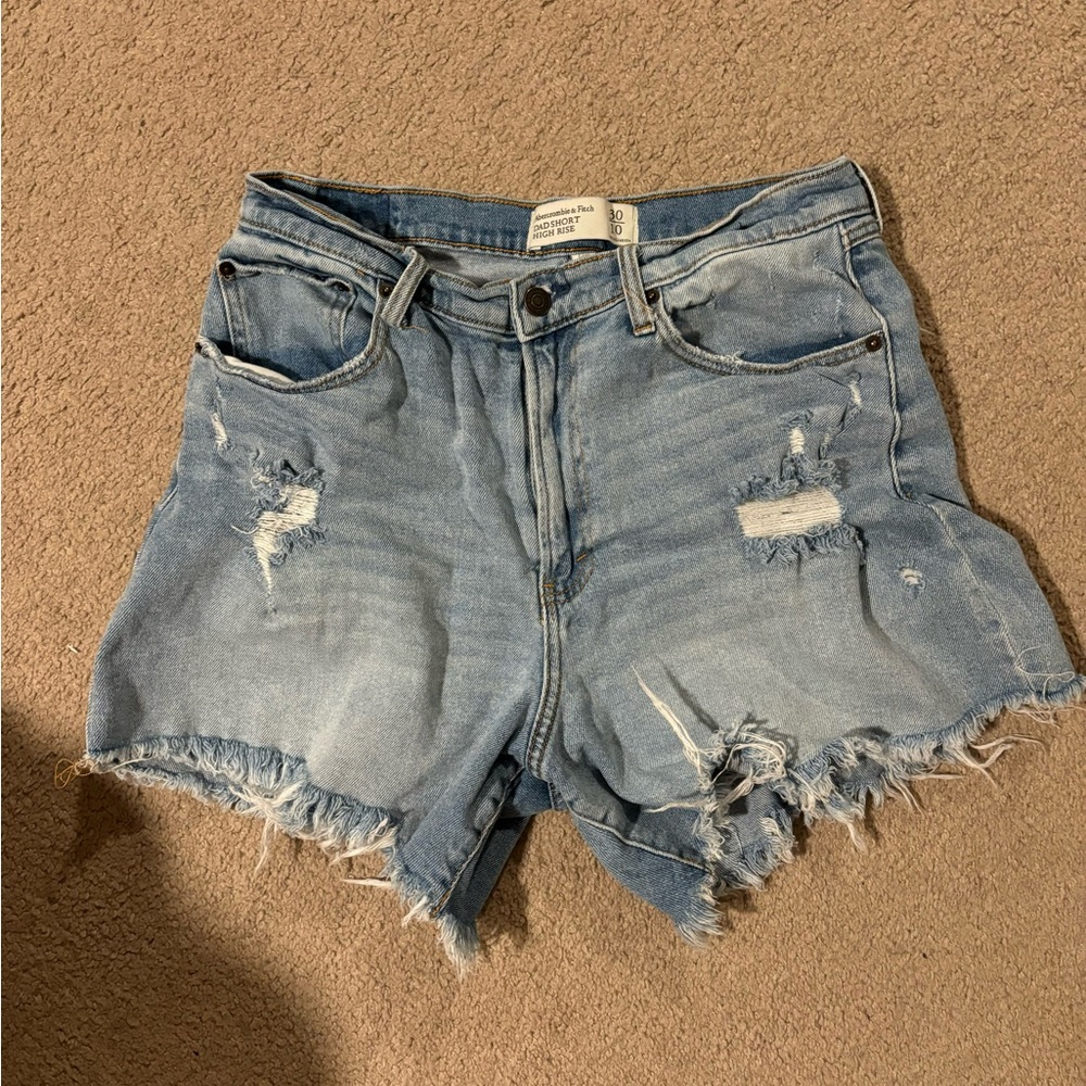 Abercrombie & Fitch Light Wash Distressed Denim Shorts